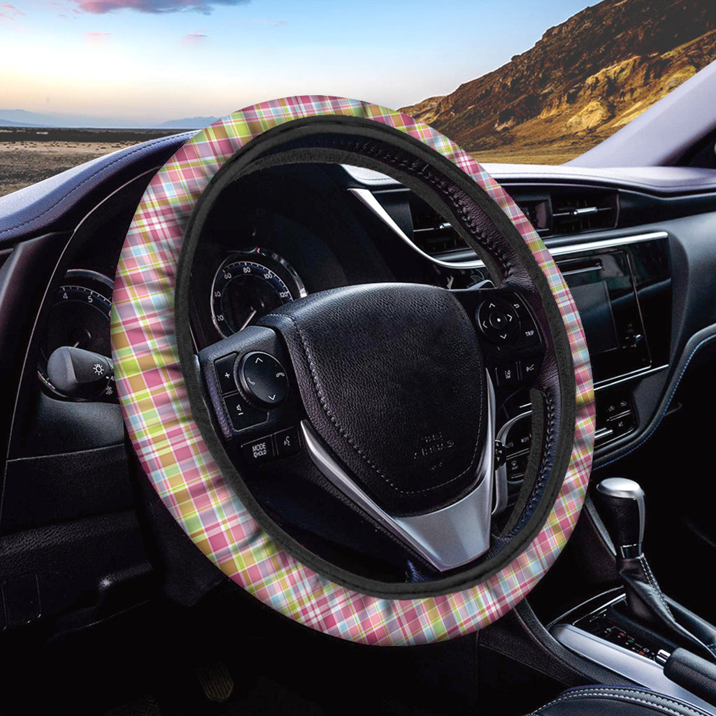 Cotton Candy Pastel Plaid Pattern Print Car Steering Wheel Cover