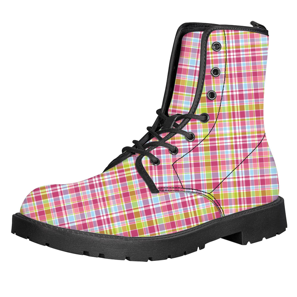 Cotton Candy Pastel Plaid Pattern Print Leather Boots