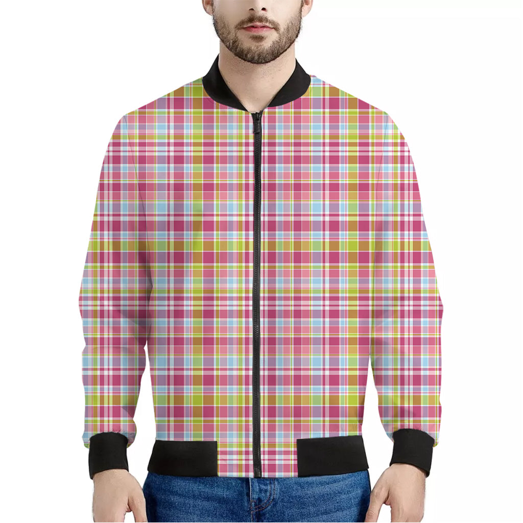 Cotton Candy Pastel Plaid Pattern Print Men's Bomber Jacket