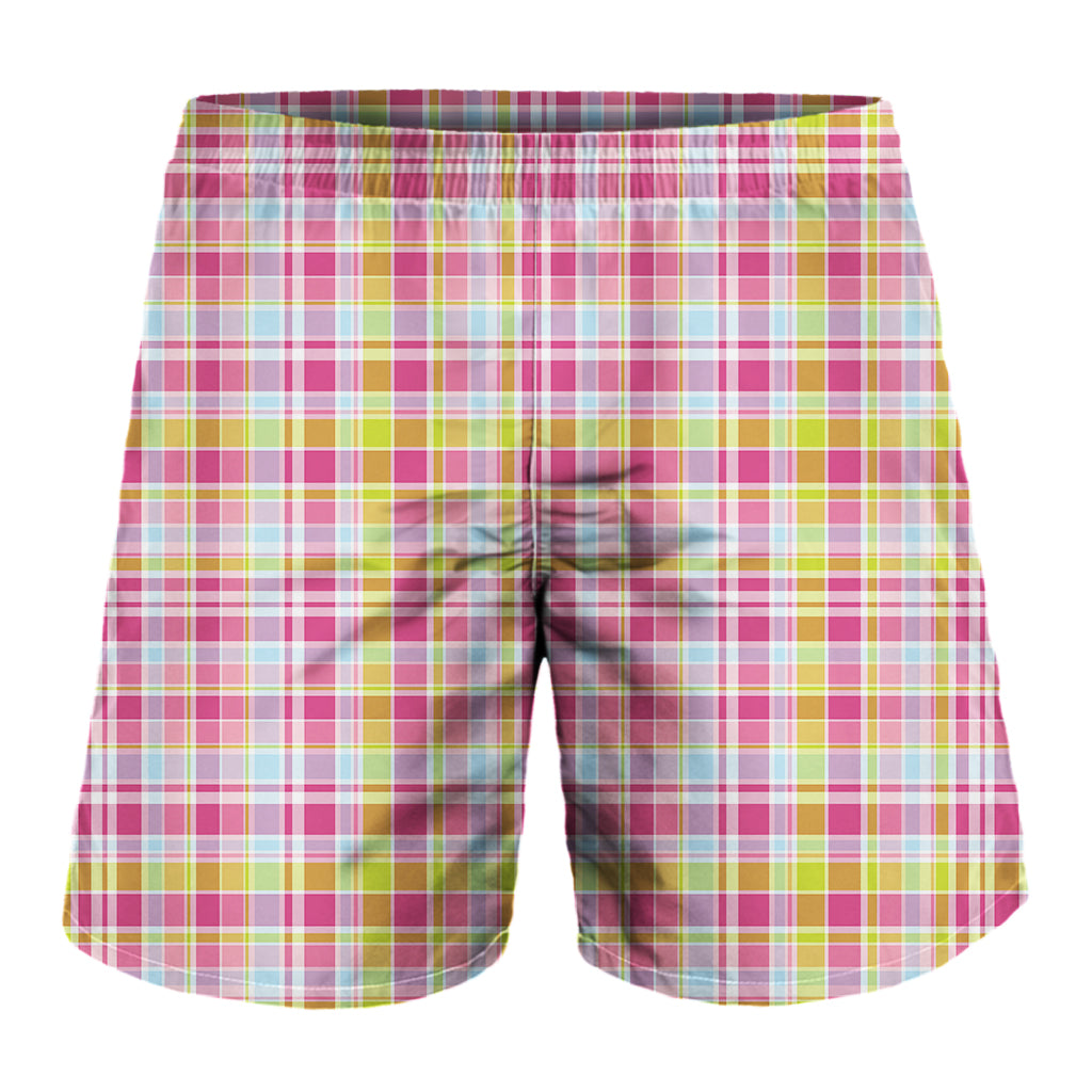 Cotton Candy Pastel Plaid Pattern Print Men's Shorts