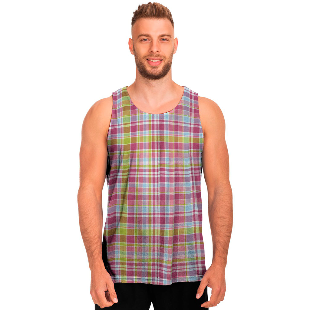 Cotton Candy Pastel Plaid Pattern Print Men's Tank Top