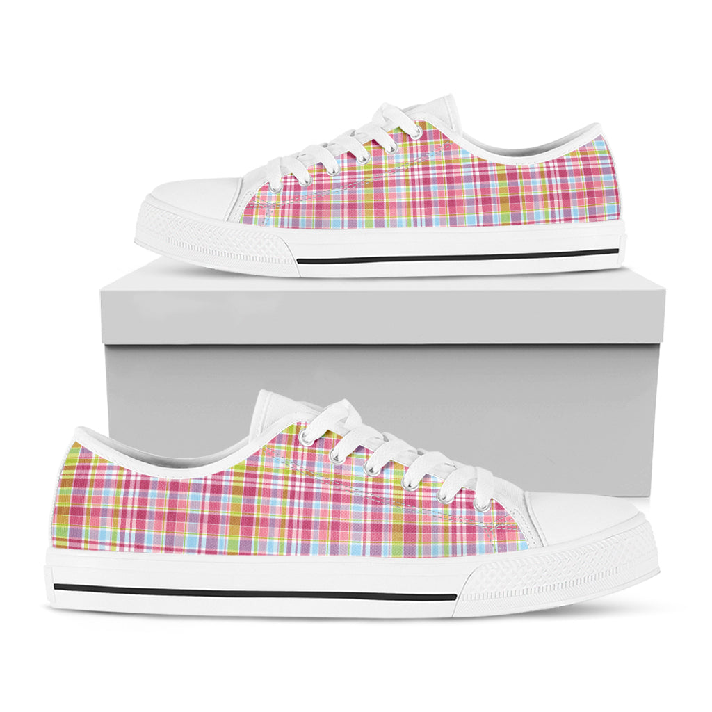 Cotton Candy Pastel Plaid Pattern Print White Low Top Shoes