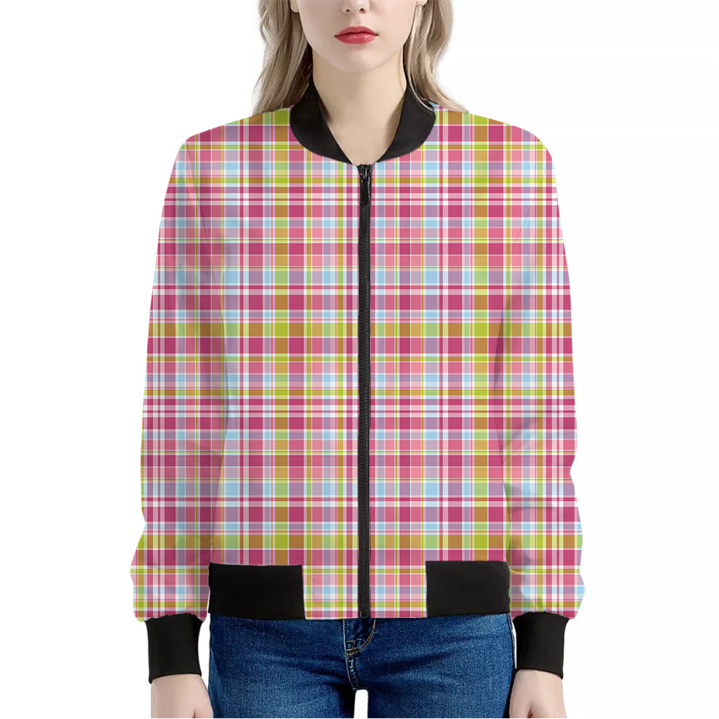 Cotton Candy Pastel Plaid Pattern Print Women's Bomber Jacket