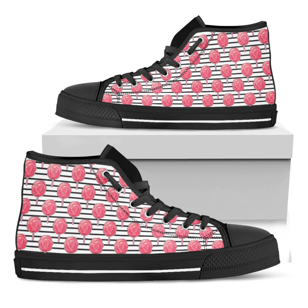 Cotton Candy Striped Pattern Print Black High Top Shoes