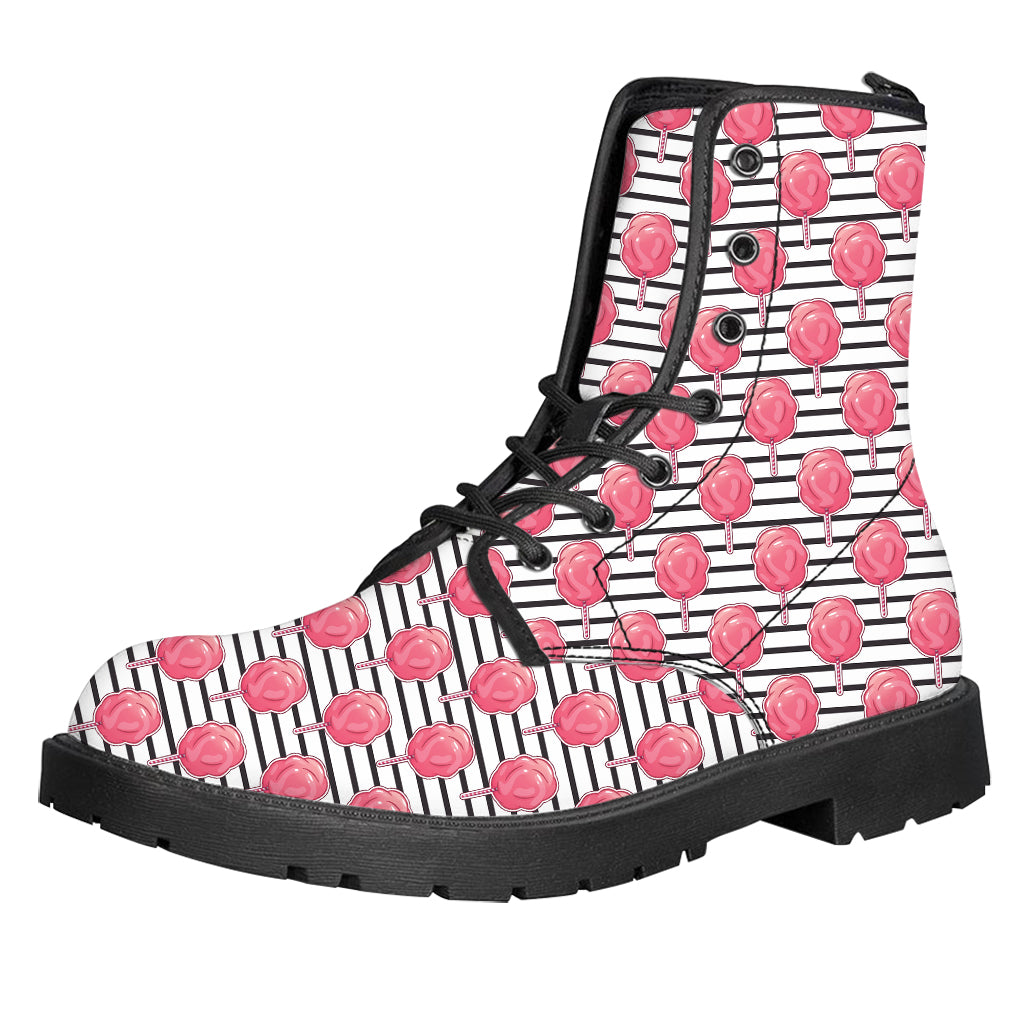 Cotton Candy Striped Pattern Print Leather Boots