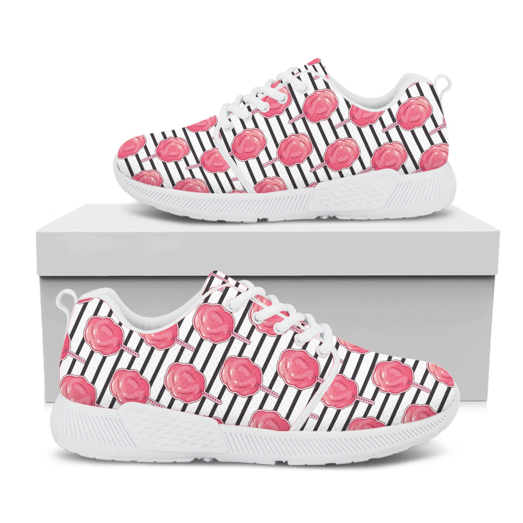 Cotton Candy Striped Pattern Print White Athletic Shoes