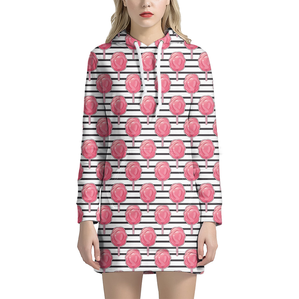 Cotton Candy Striped Pattern Print Women's Pullover Hoodie Dress