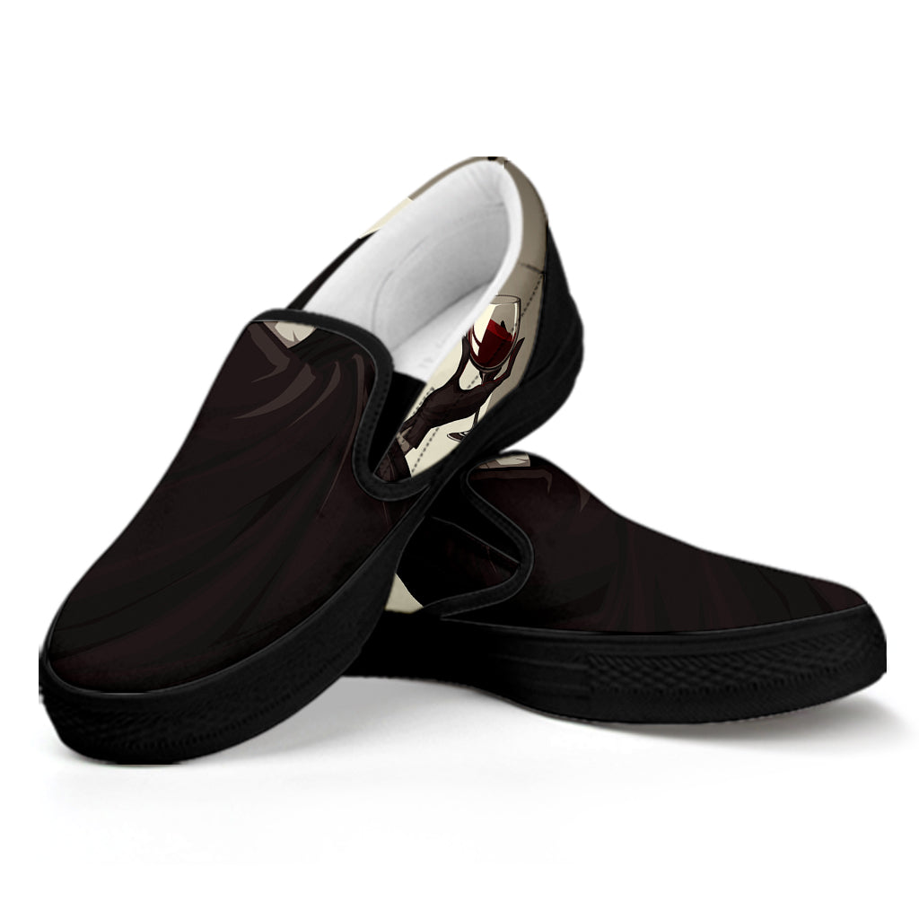 Count Dracula Print Black Slip On Shoes