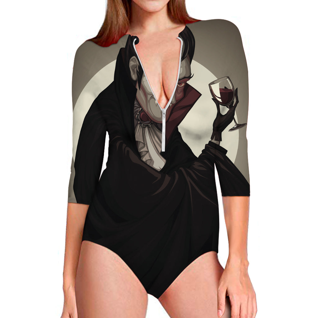 Count Dracula Print Long Sleeve One Piece Swimsuit