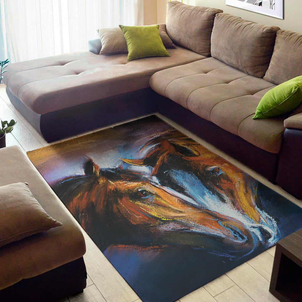 Couple Horses Painting Print Area Rug