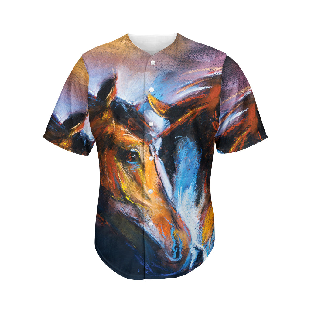 Couple Horses Painting Print Men's Baseball Jersey