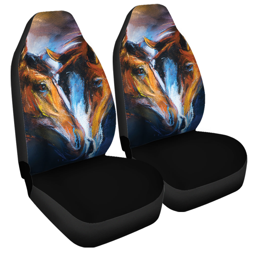 Couple Horses Painting Print Universal Fit Car Seat Covers