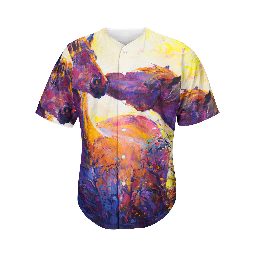 Couple Horses Portrait Print Men's Baseball Jersey