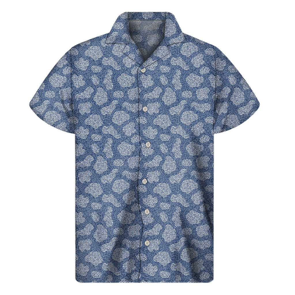 Cow Denim Jeans Pattern Print Men's Short Sleeve Shirt