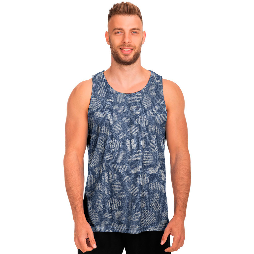 Cow Denim Jeans Pattern Print Men's Tank Top