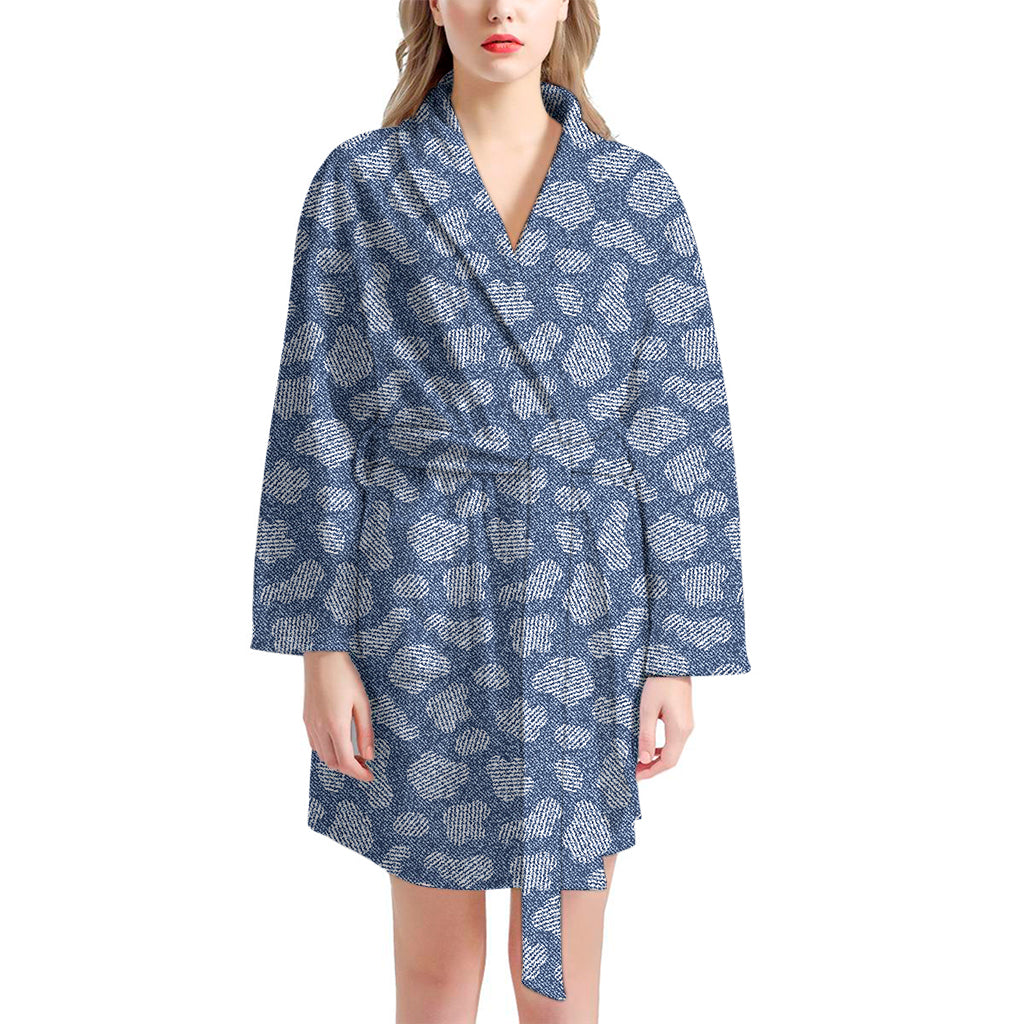 Cow Denim Jeans Pattern Print Women's Bathrobe