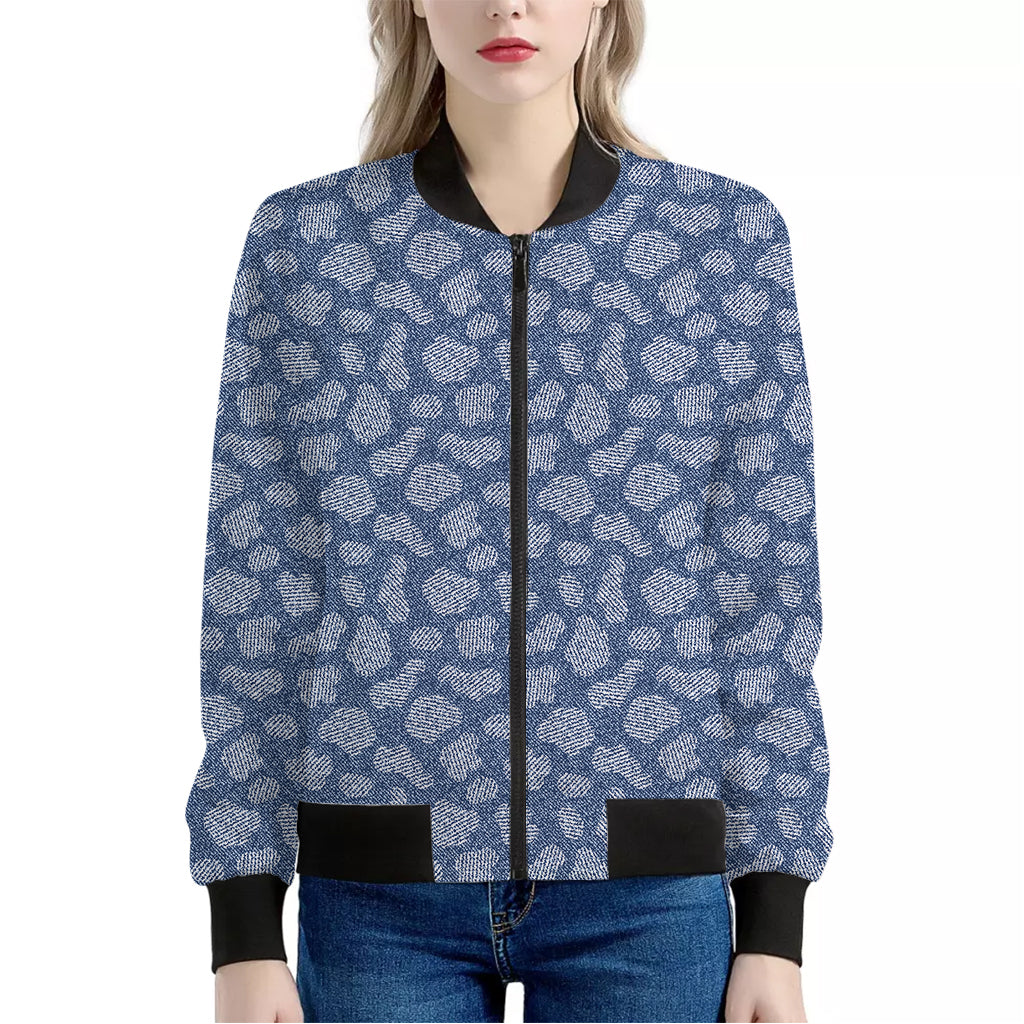 Cow Denim Jeans Pattern Print Women's Bomber Jacket