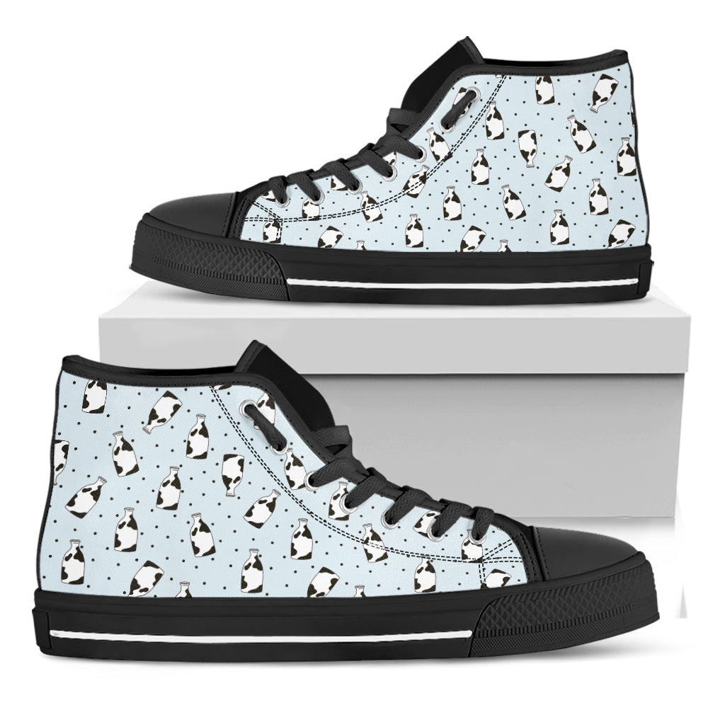 Cow Milk Bottle Pattern Print Black High Top Shoes