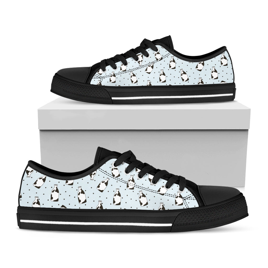 Cow Milk Bottle Pattern Print Black Low Top Shoes