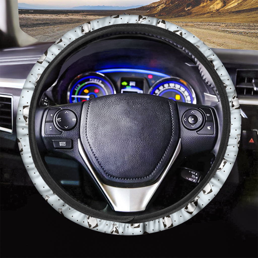 Cow Milk Bottle Pattern Print Car Steering Wheel Cover