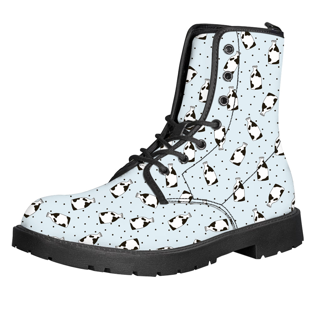 Cow Milk Bottle Pattern Print Leather Boots