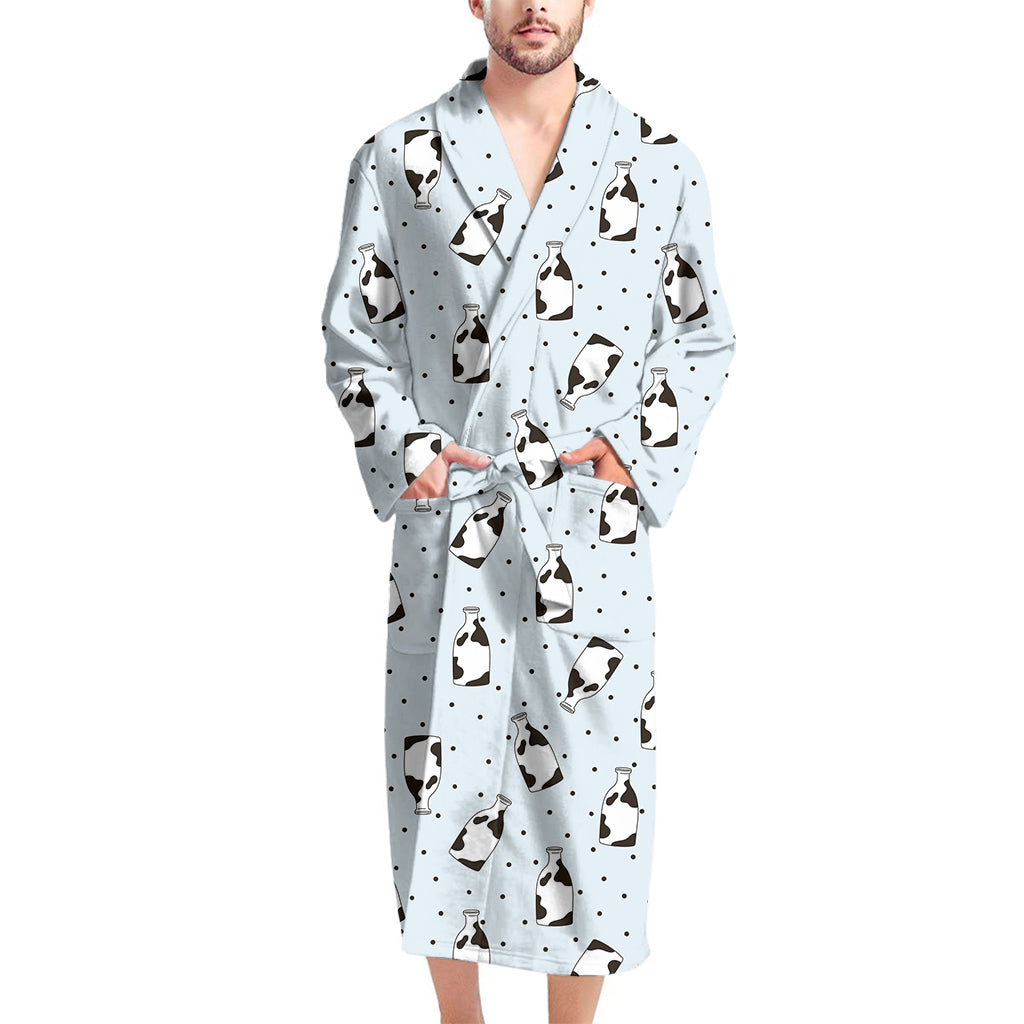 Cow Milk Bottle Pattern Print Men's Bathrobe