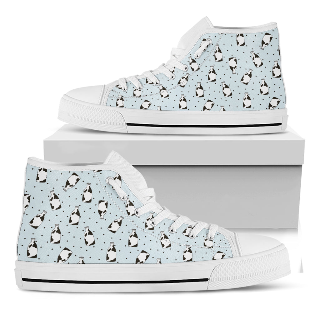 Cow Milk Bottle Pattern Print White High Top Shoes