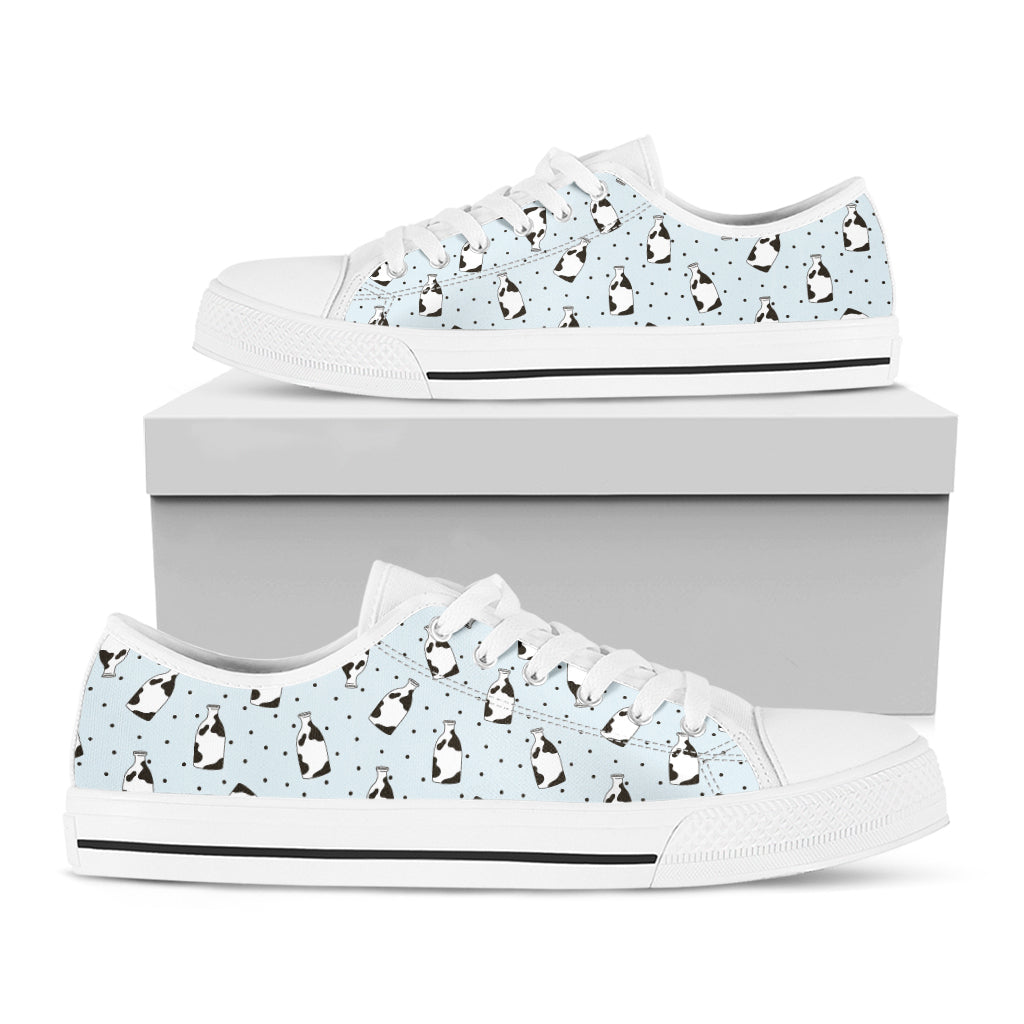 Cow Milk Bottle Pattern Print White Low Top Shoes