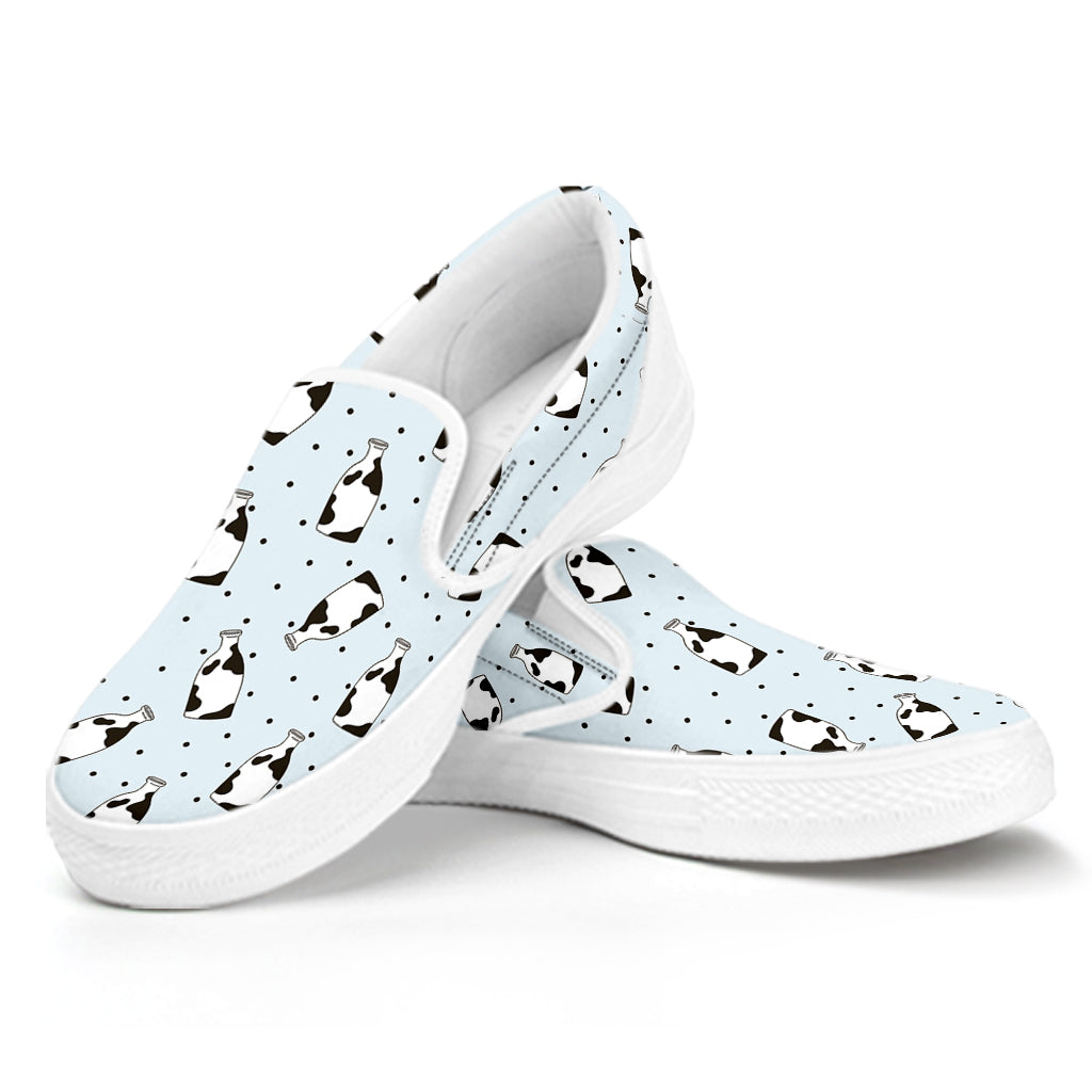 Cow Milk Bottle Pattern Print White Slip On Shoes