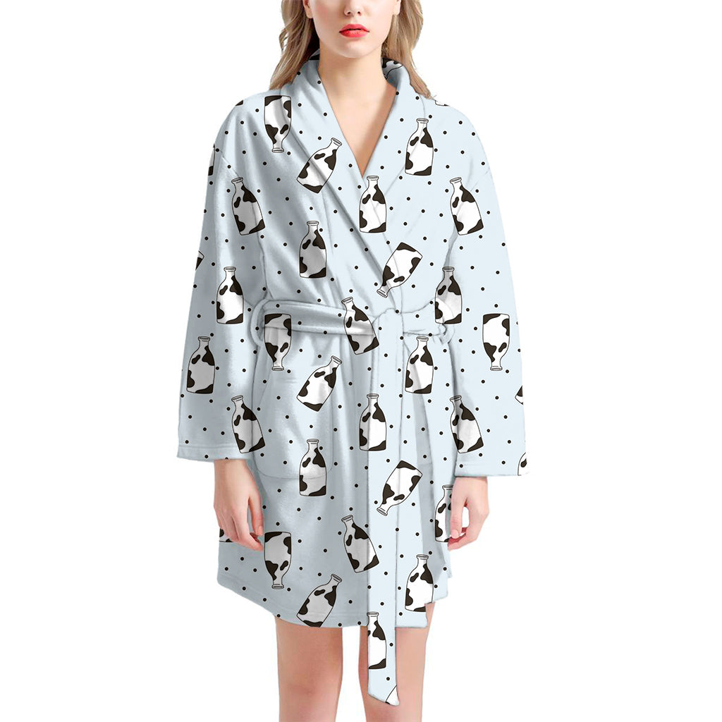 Cow Milk Bottle Pattern Print Women's Bathrobe