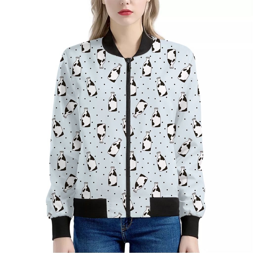 Cow Milk Bottle Pattern Print Women's Bomber Jacket