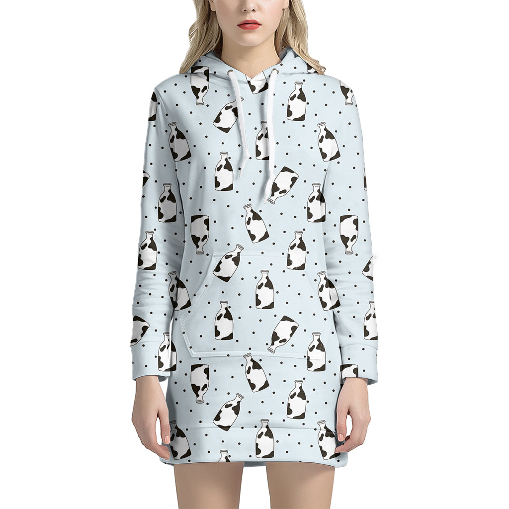 Cow Milk Bottle Pattern Print Women's Pullover Hoodie Dress