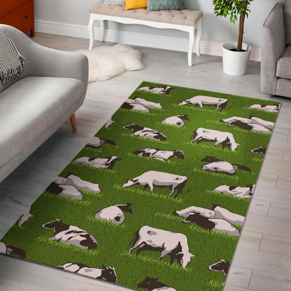 Cow On Green Grass Pattern Print Area Rug