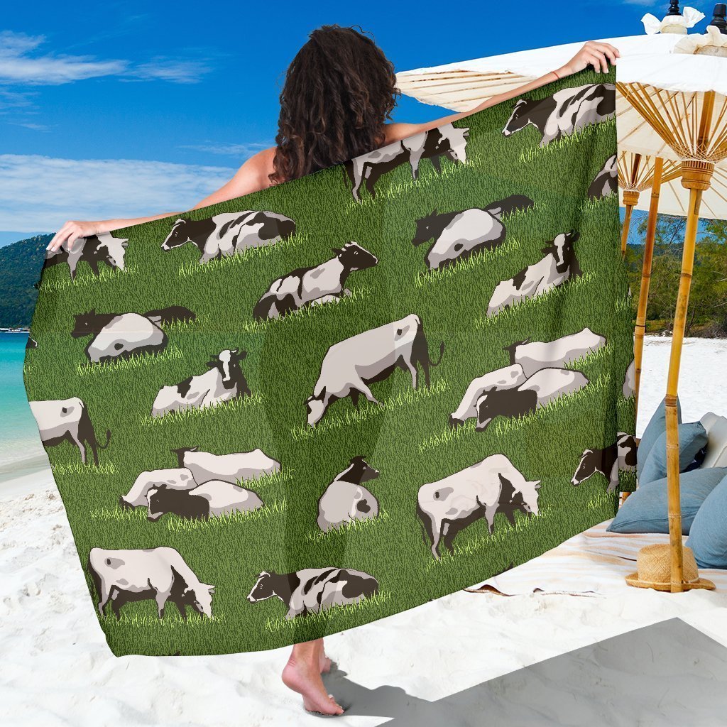 Cow On Green Grass Pattern Print Beach Sarong Wrap