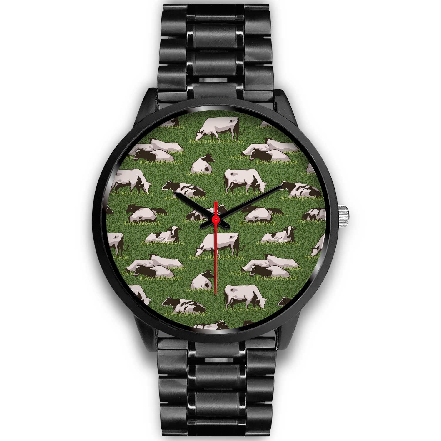 Cow On Green Grass Pattern Print Black Watch