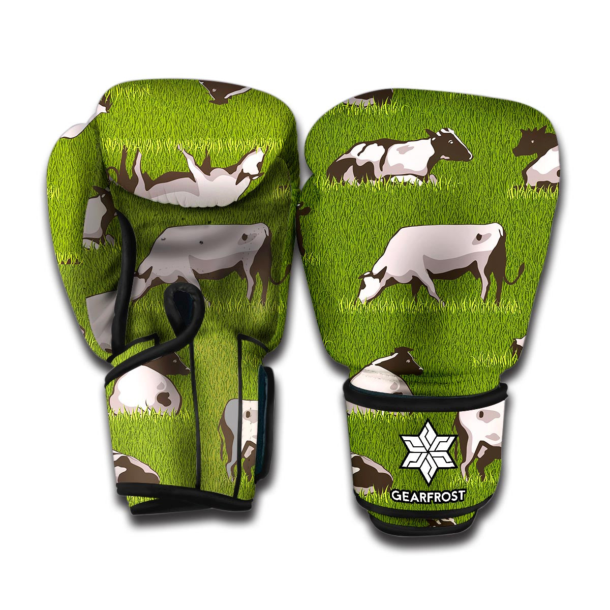 Cow On Green Grass Pattern Print Boxing Gloves