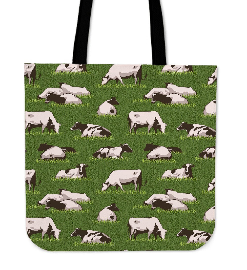 Cow On Green Grass Pattern Print Canvas Tote Bag