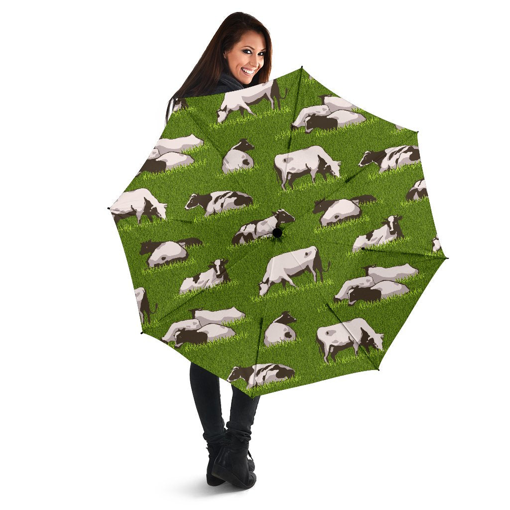 Cow On Green Grass Pattern Print Foldable Umbrella