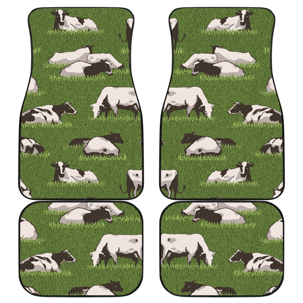 Cow On Green Grass Pattern Print Front and Back Car Floor Mats