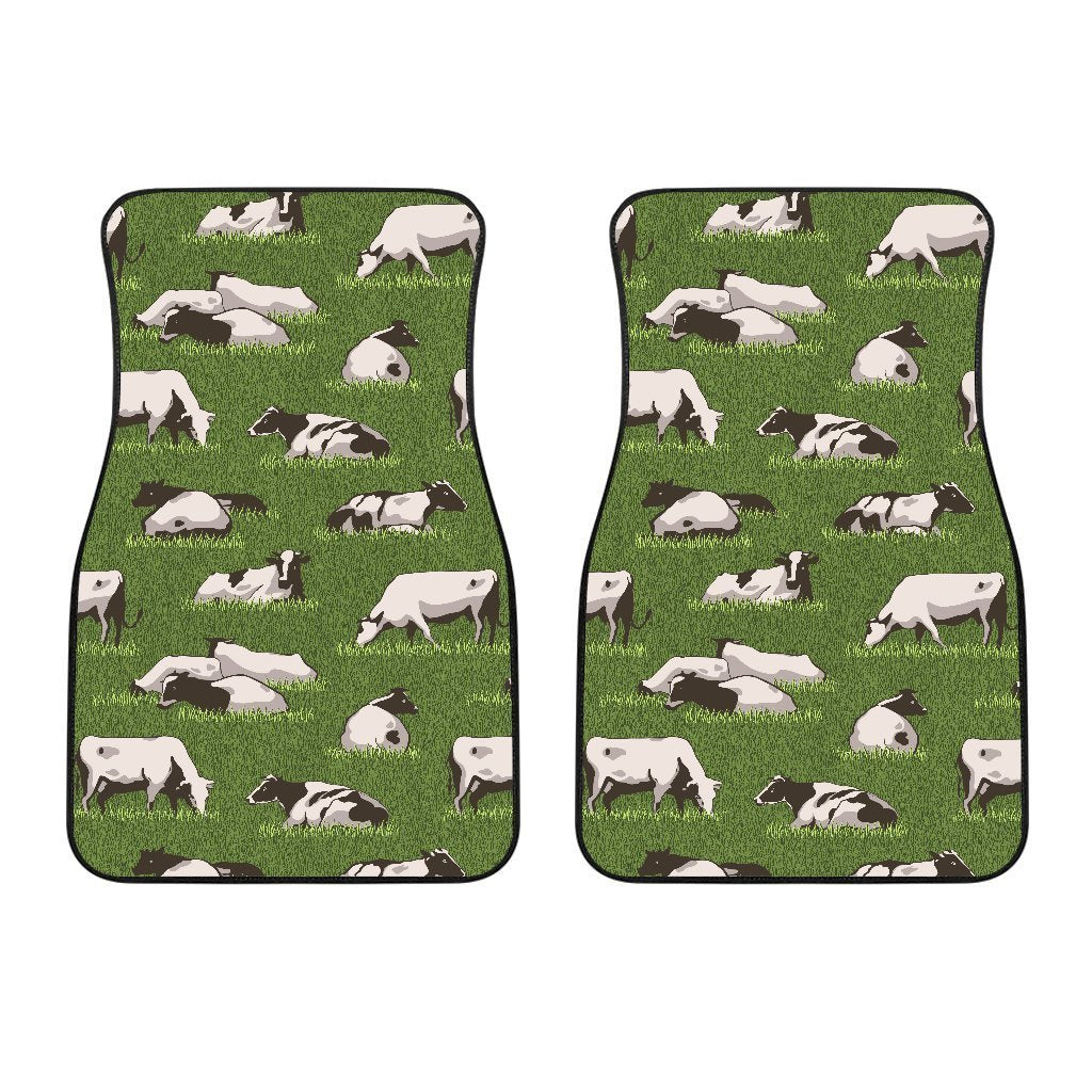 Cow On Green Grass Pattern Print Front Car Floor Mats