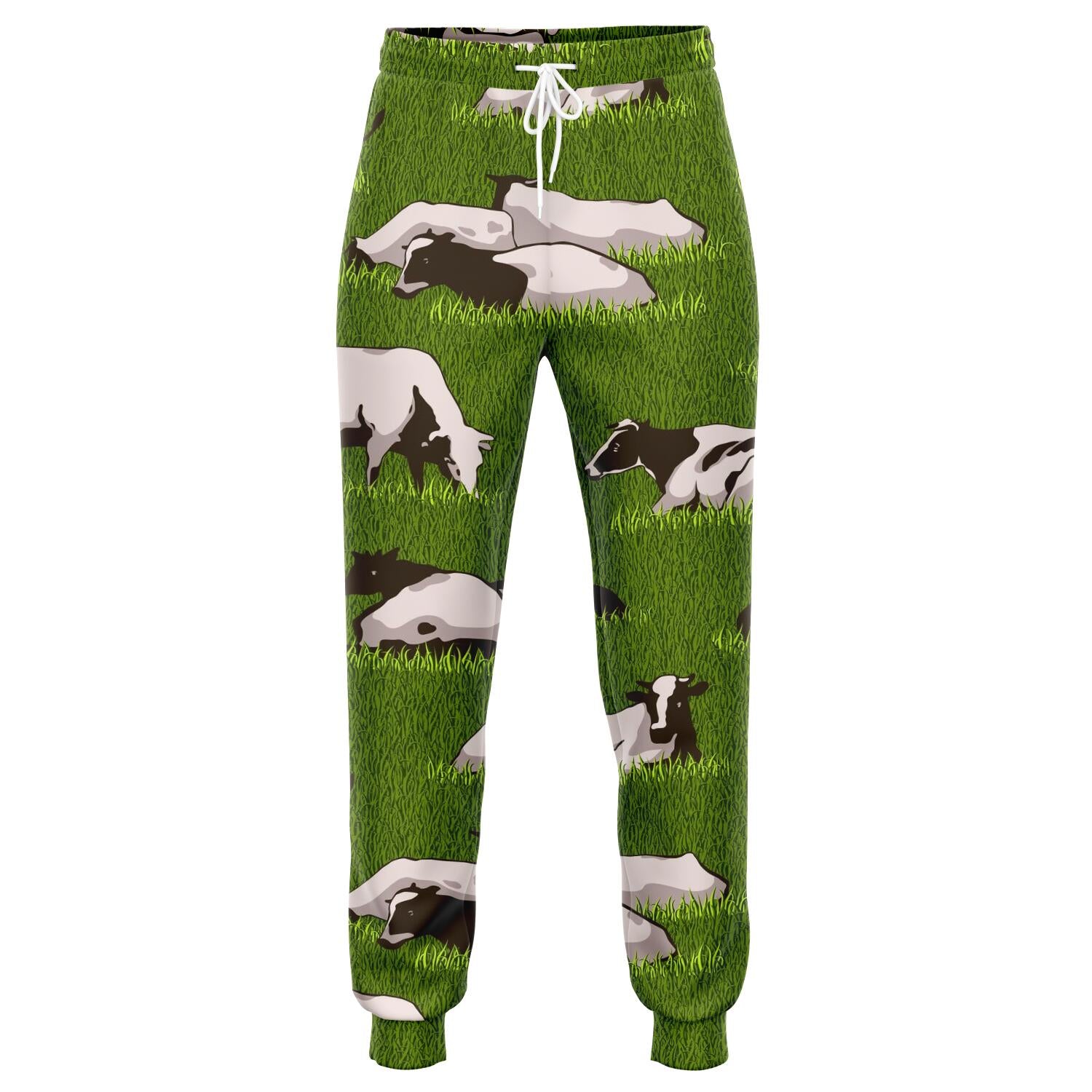 Cow On Green Grass Pattern Print Jogger Pants