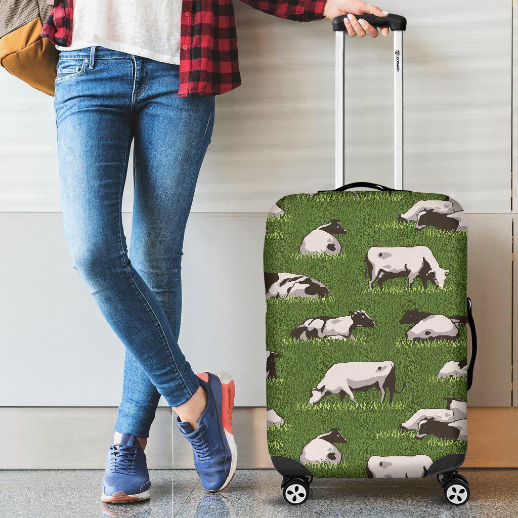 Cow On Green Grass Pattern Print Luggage Cover