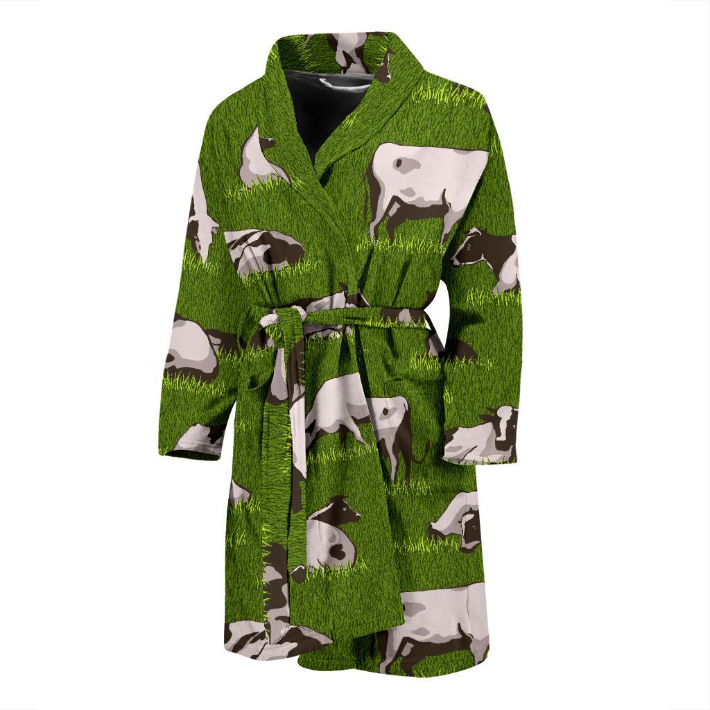 Cow On Green Grass Pattern Print Men's Bathrobe