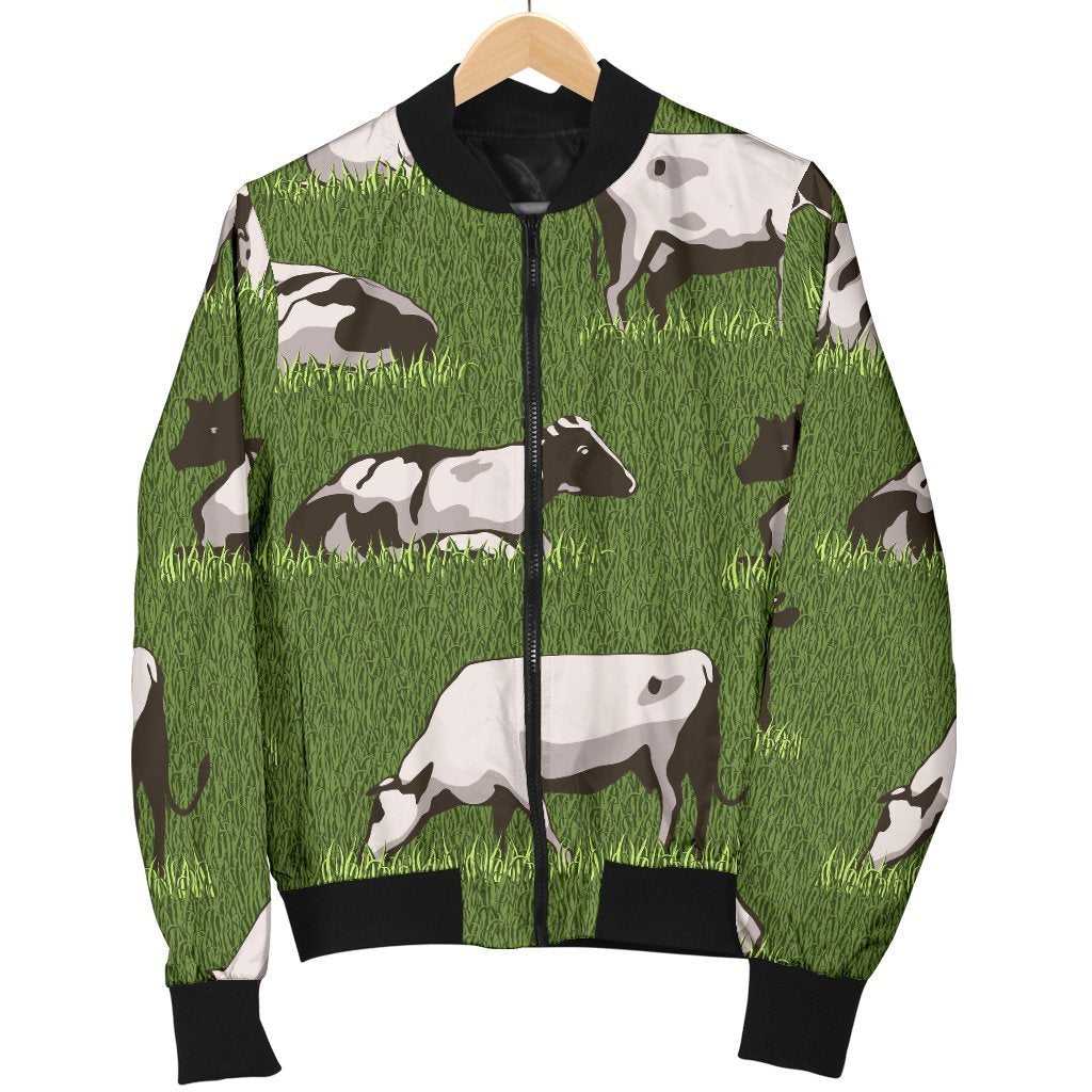 Cow On Green Grass Pattern Print Men's Bomber Jacket