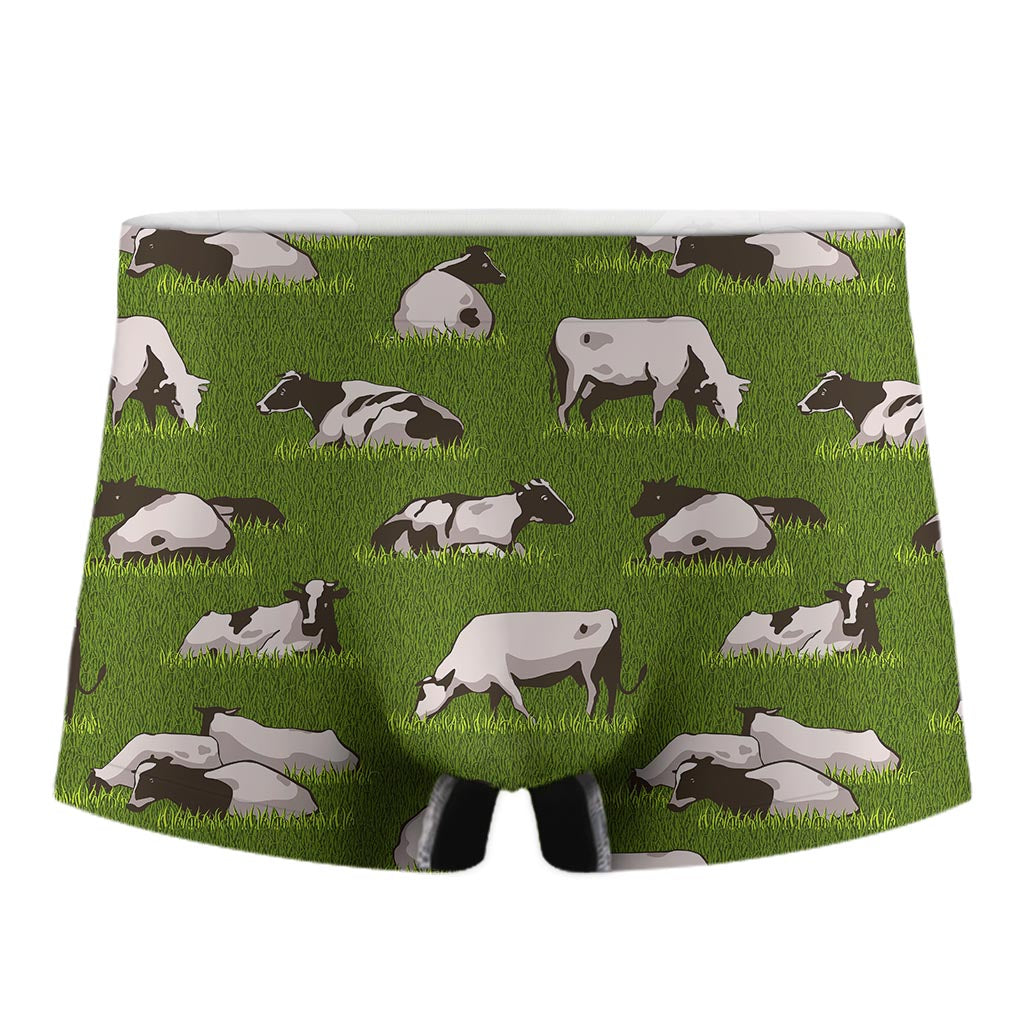 Cow On Green Grass Pattern Print Men's Boxer Briefs