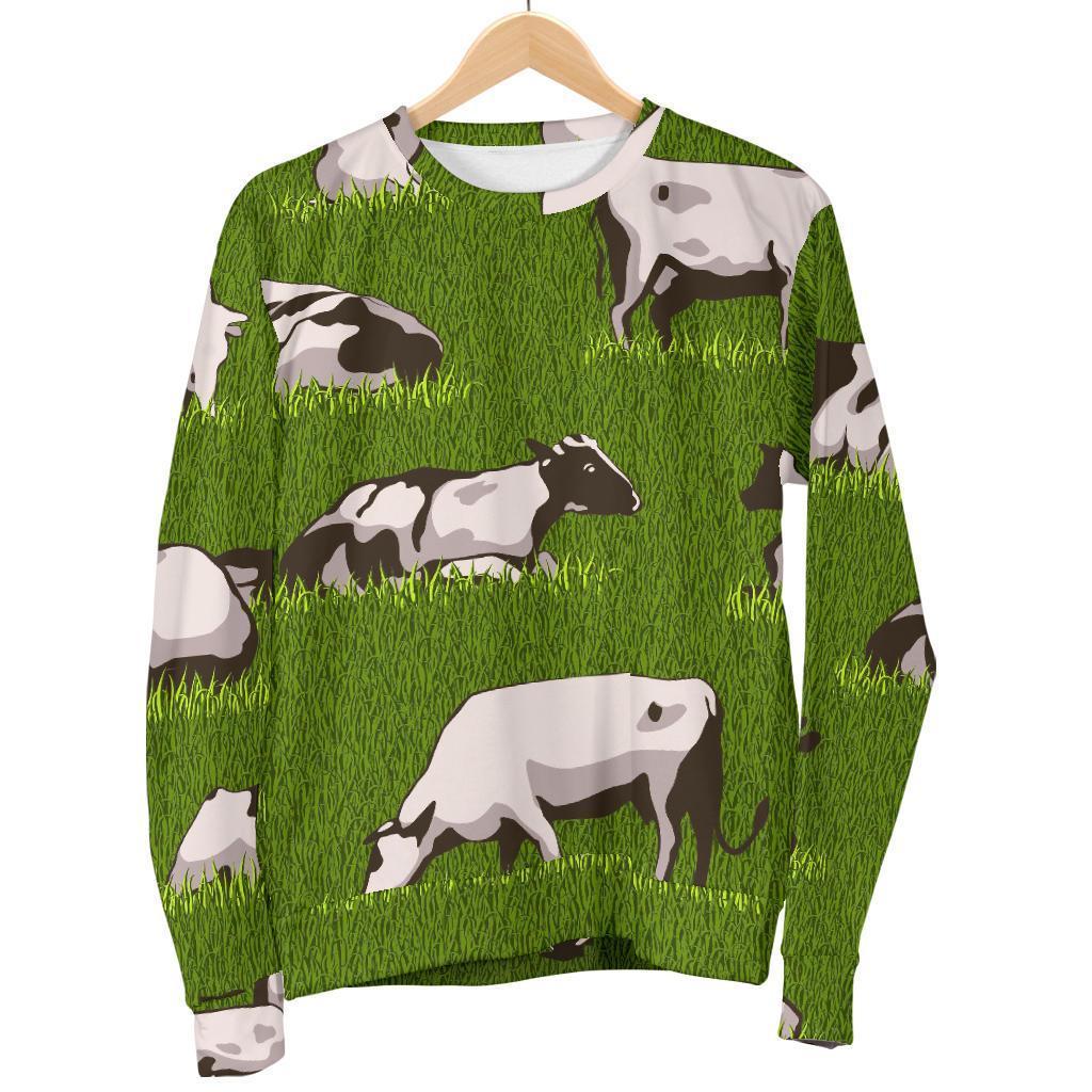 Cow On Green Grass Pattern Print Men's Crewneck Sweatshirt