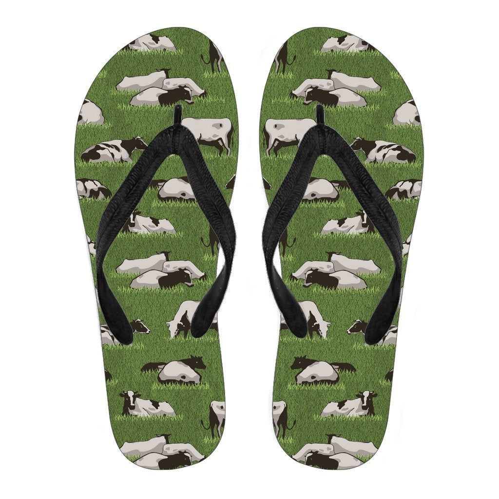 Cow On Green Grass Pattern Print Men's Flip Flops