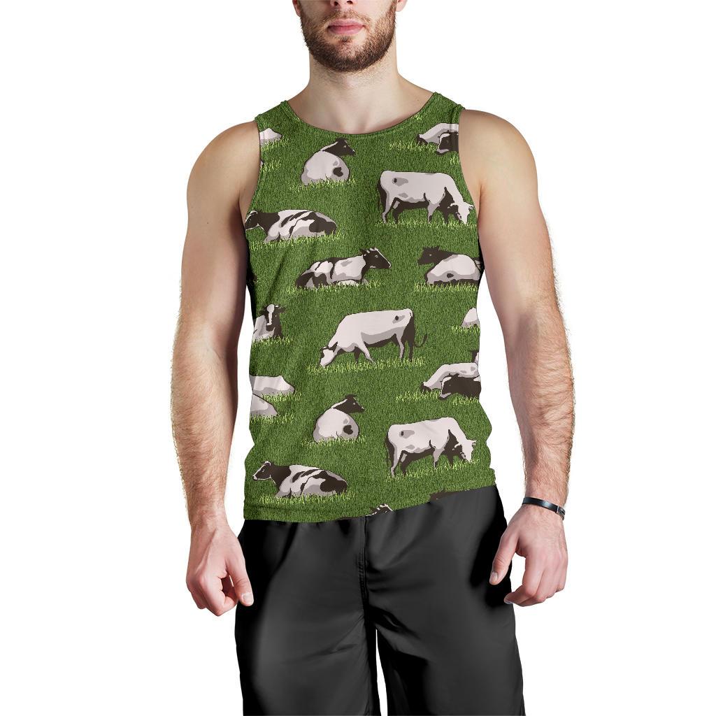 Cow On Green Grass Pattern Print Men's Tank Top