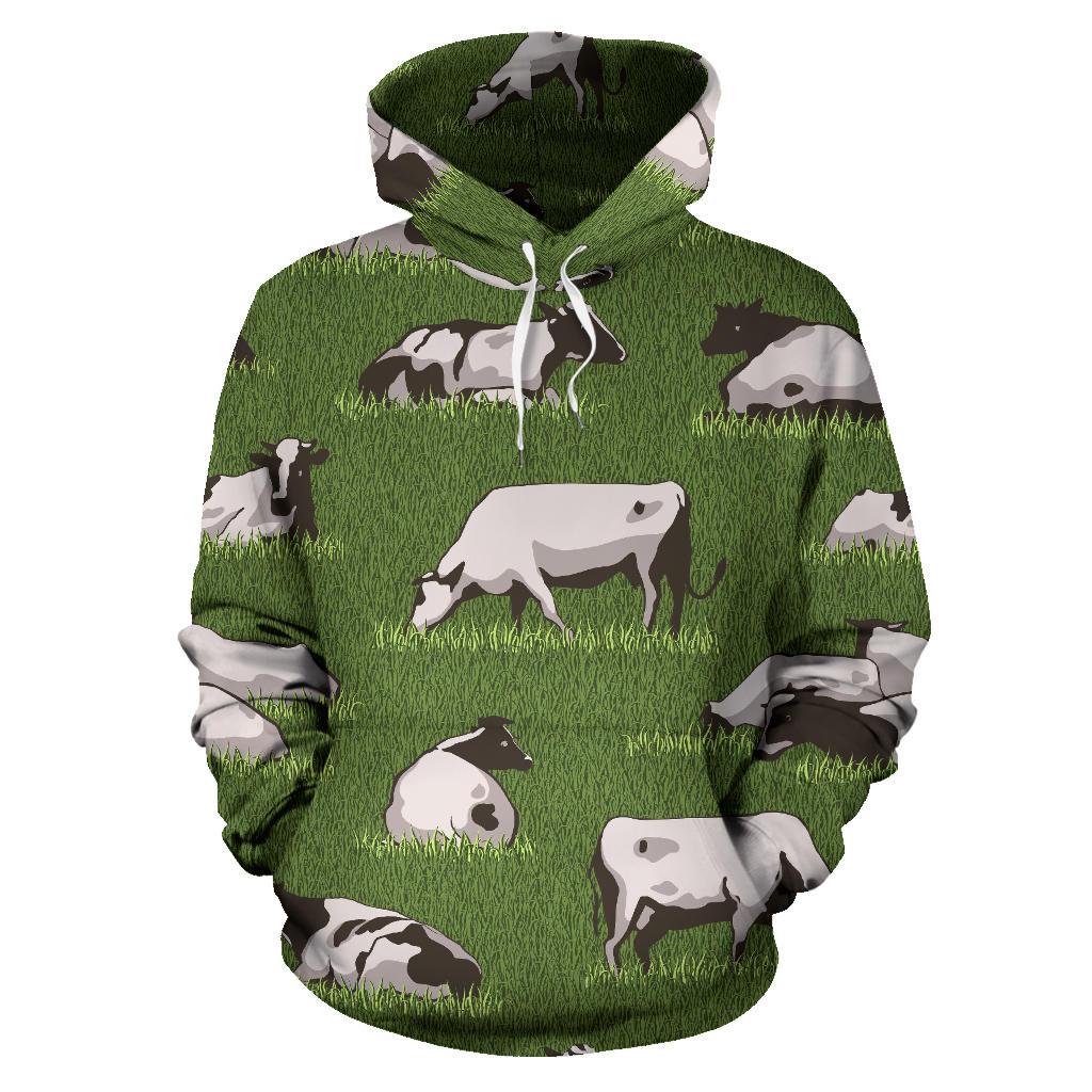 Cow On Green Grass Pattern Print Pullover Hoodie