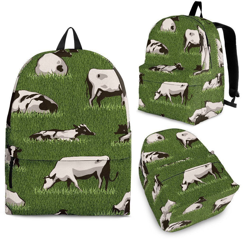 Cow On Green Grass Pattern Print School Backpack